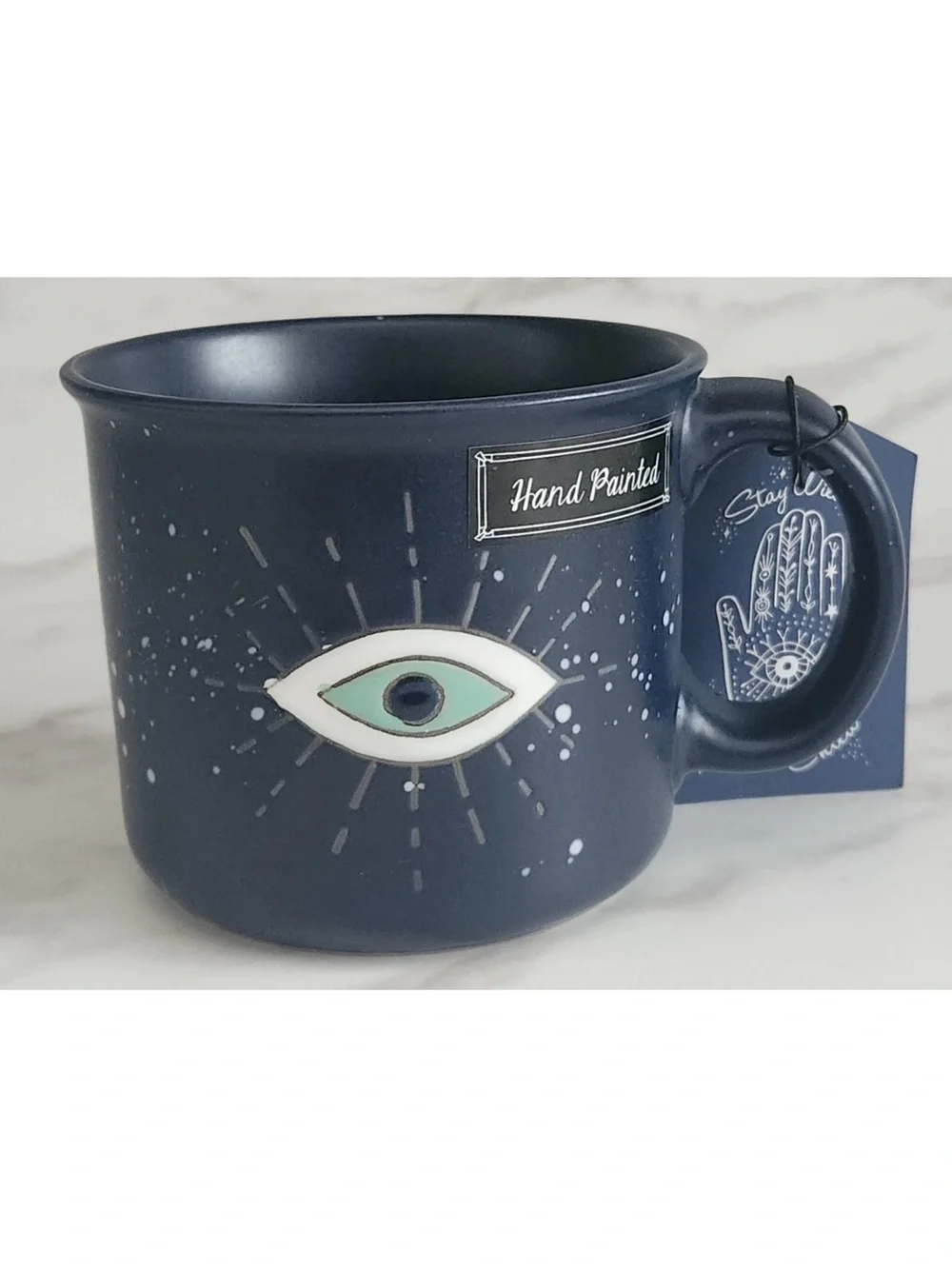 New Stay Wild Moon Child mug. Evil Eye. Ceramic Blue. Hand Painted. Spirtual cup